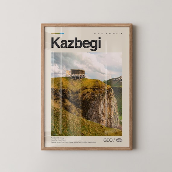 Kazbegi Georgia Cliffs Mountain Monastery Photo Travel Poster