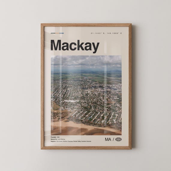 Mackay Print Wall Art Poster Photo Dcor Map Australia