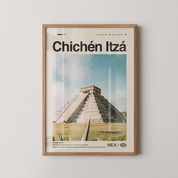 Chichen Itza Print Mexico Wall Art Poster Photo El Castillo Temple Of Kukulcn Cenote Sagrado