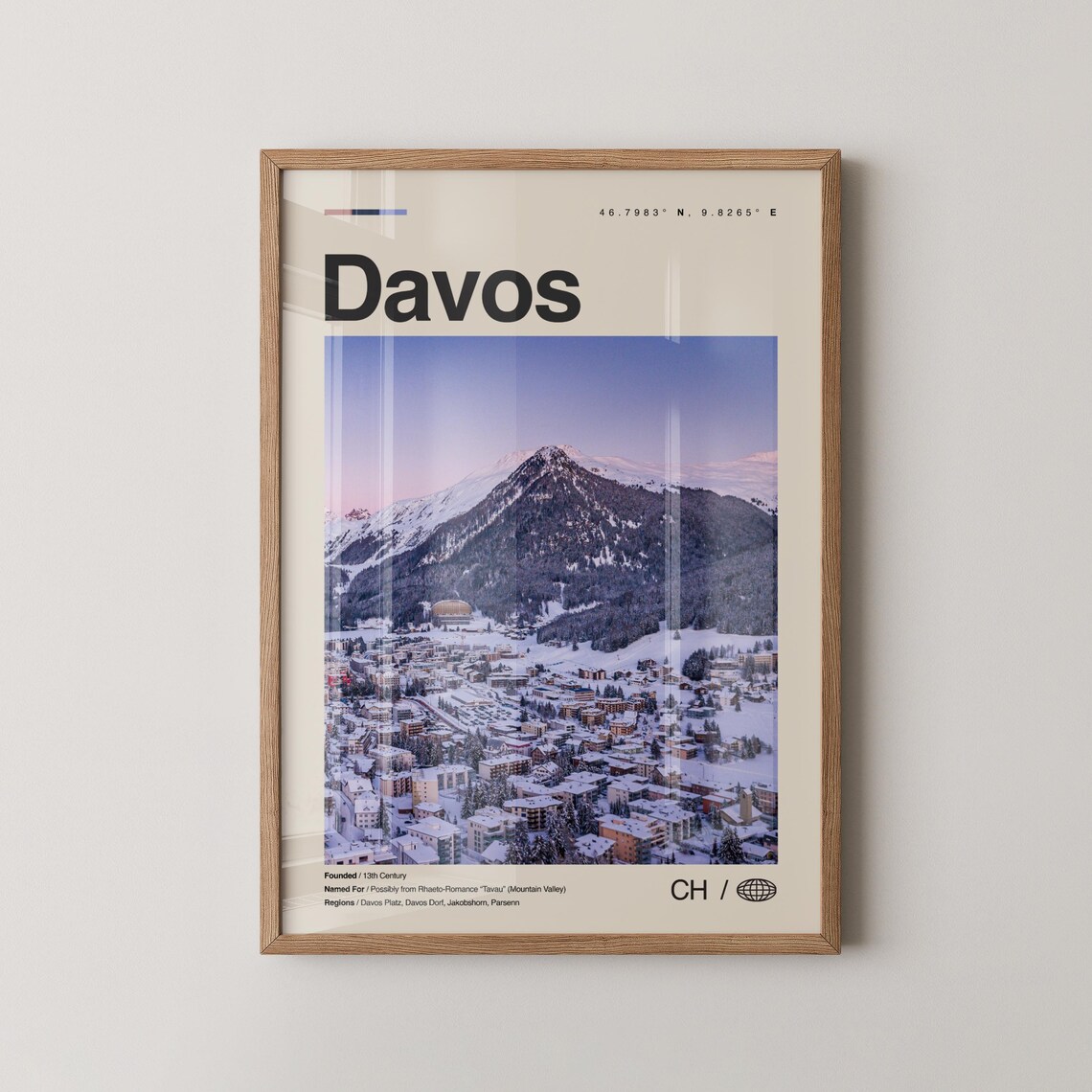 Davos Switzerland Alpine Town Snowy Peaks Minimalist Travel Poster