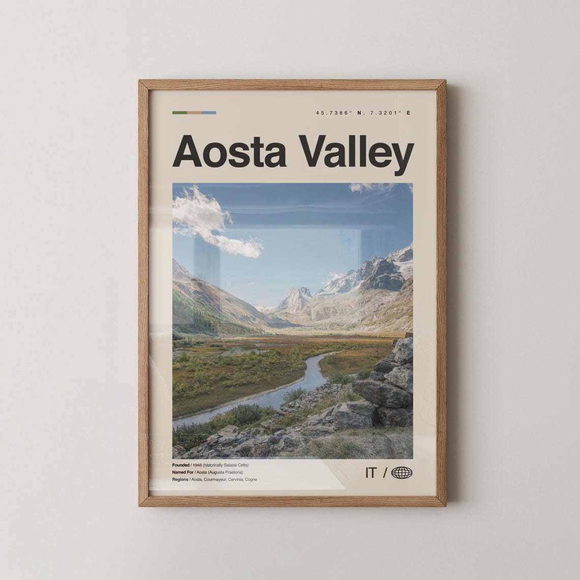 Aosta Valley Italy Travel Poster With Alpine River Mountain View