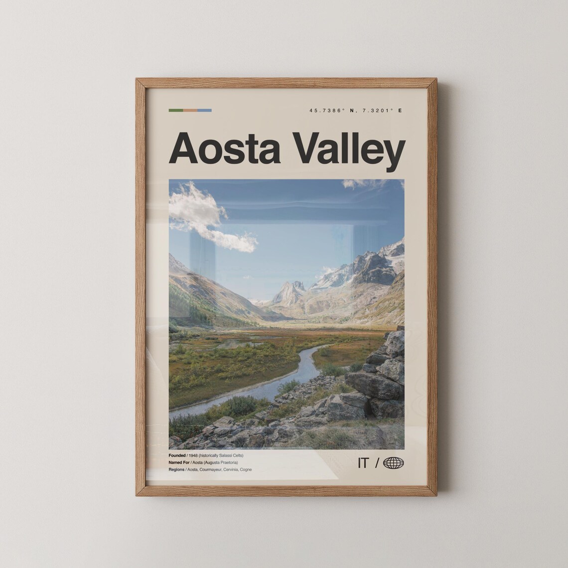 Aosta Valley Print Black And White Wall Art Poster Photo Dcor Map