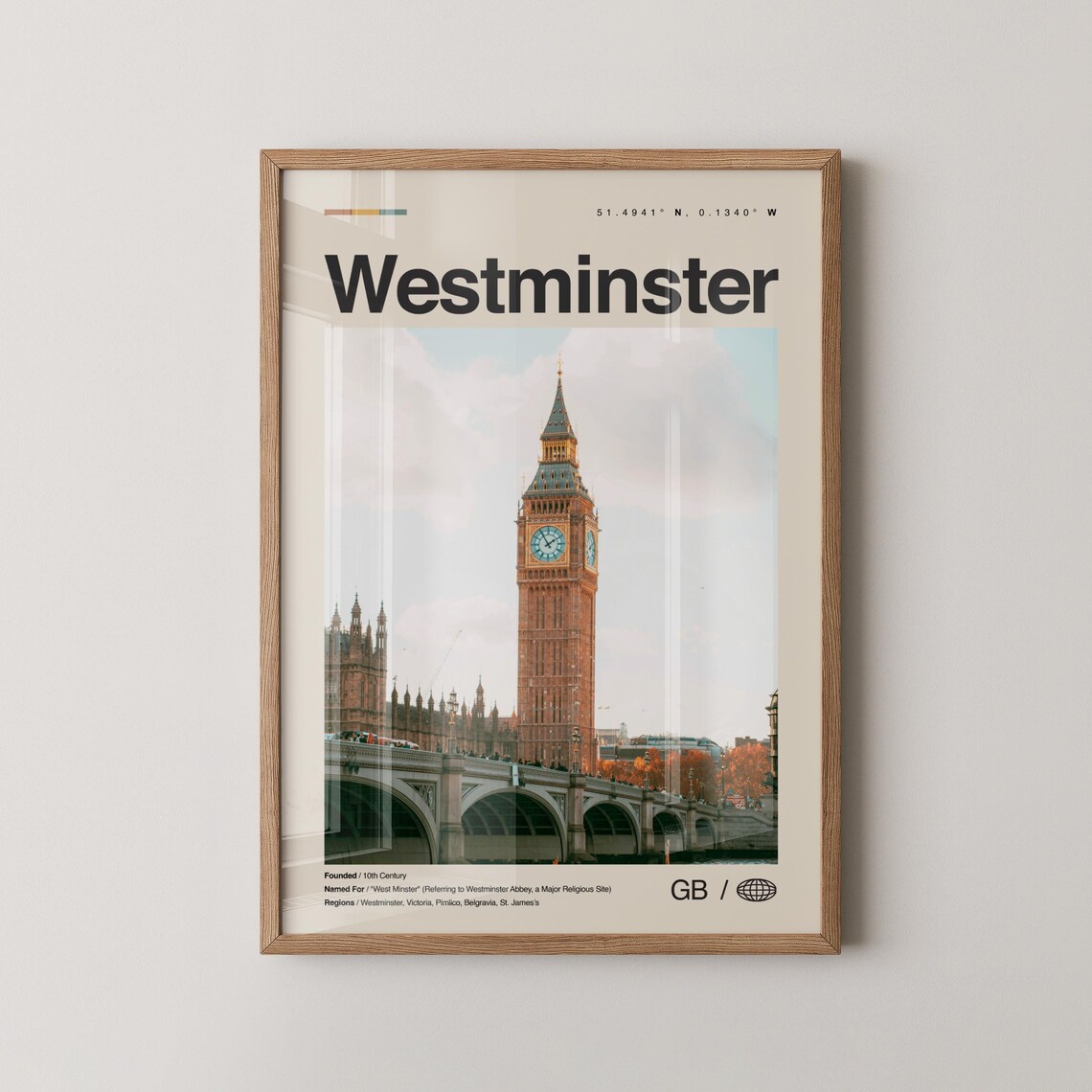 Westminster London Travel Poster Big Ben Clock Tower Photo Wall Decor