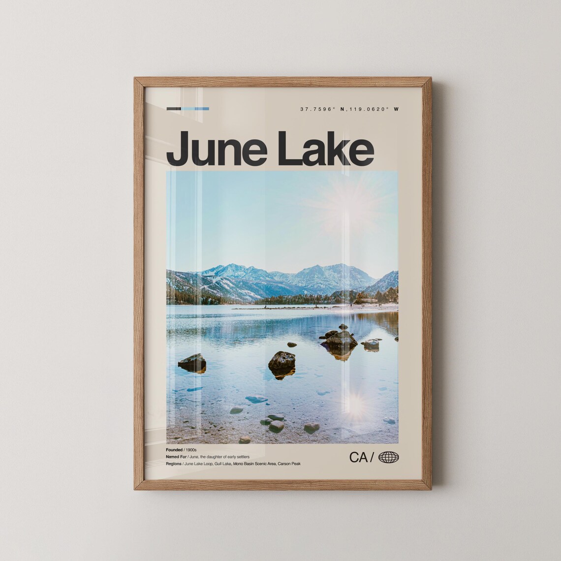June Lake California Travel Poster Sierra Snow Peaks Lake Photo View