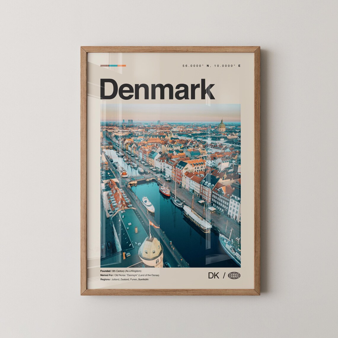 Denmark Copenhagen Harbor Colorful Houses Modern Travel Poster