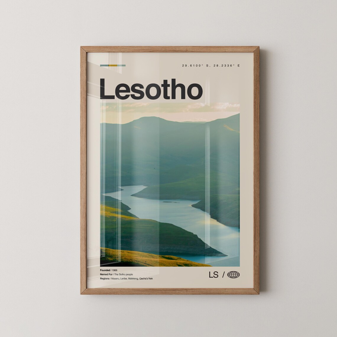 Lesotho Mountain Kingdom Lake Minimalist Photo Travel Poster