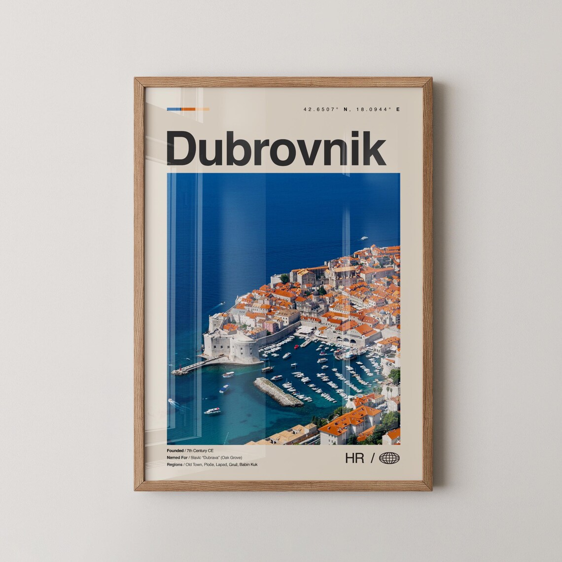 Dubrovnik Old Town Harbor Photo Travel Poster With Printed Coordinates