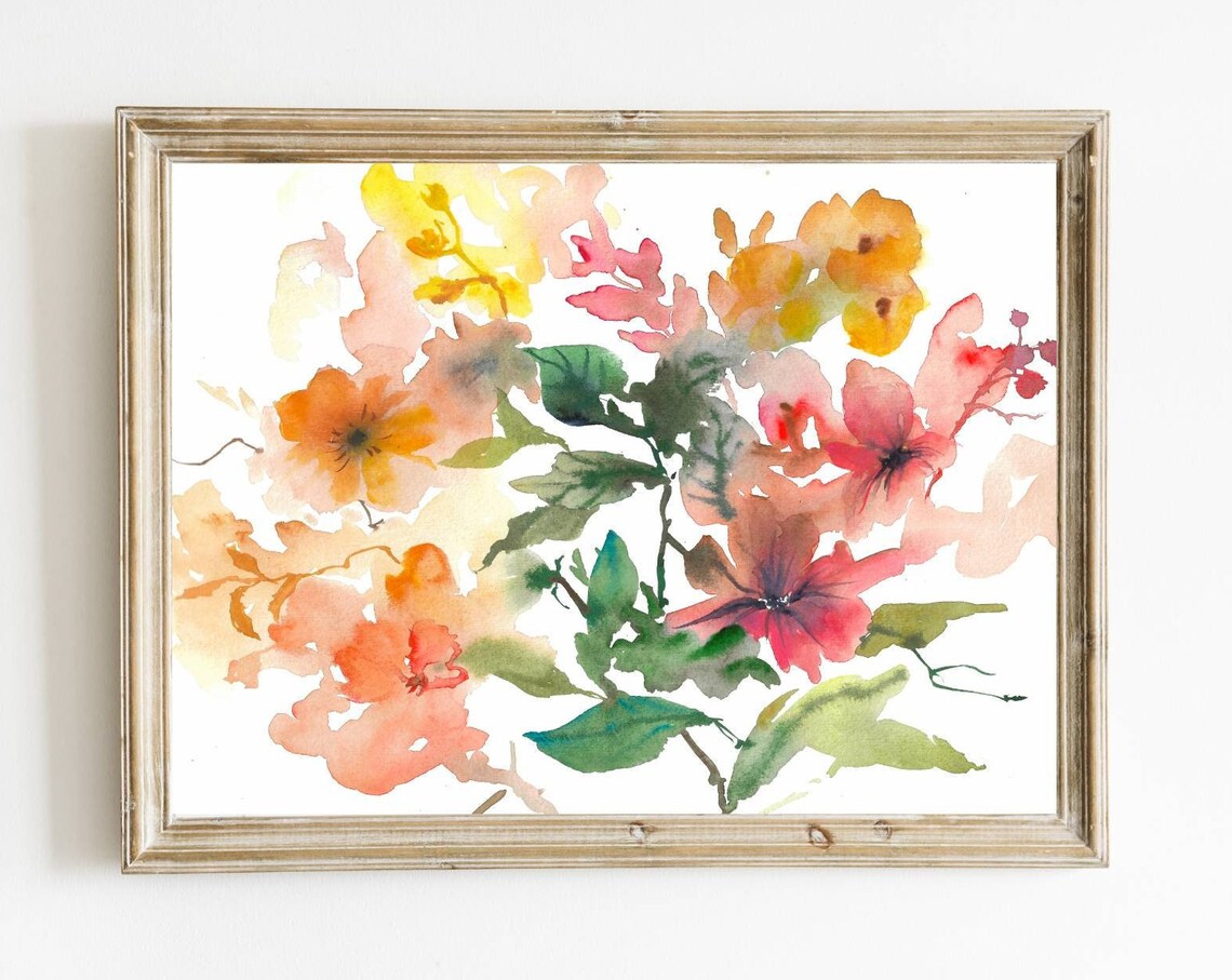 Wildflowers Watercolor Art Print, Abstract Floral