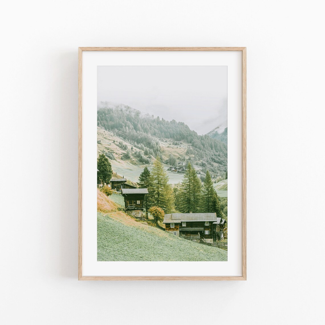 Switzerland Fog Tree Forest Art Print, Nature Scene