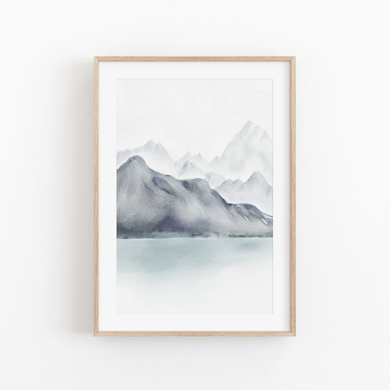 Watercolor Mountain Abstract Poster, Minimalist Wall Decor
