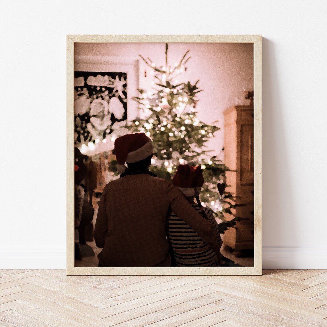 Family Sitting By The Christmas Tree, Christmas Decor - Image 2