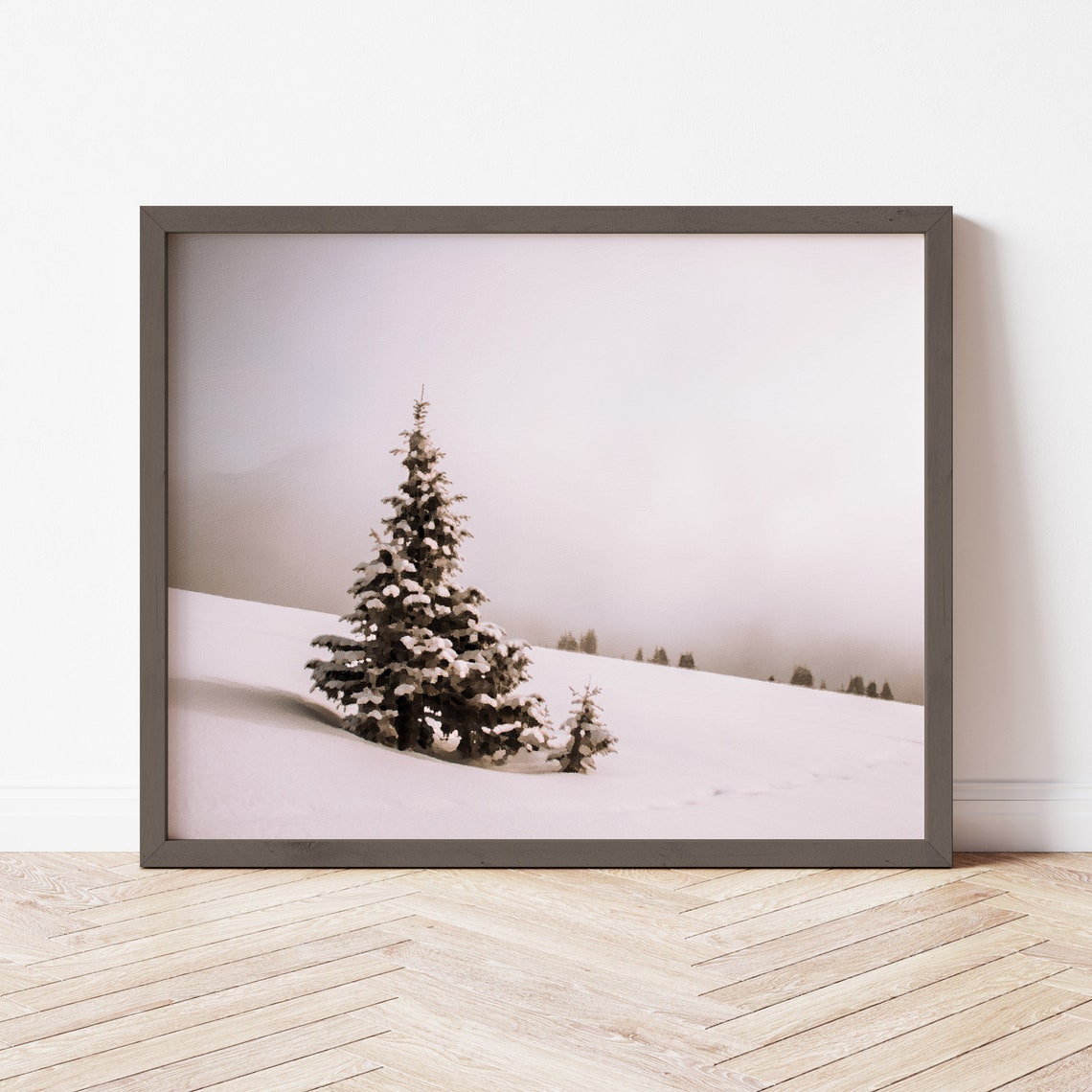 Vintage Pine Tree Winter Landscape Oil Painting Wall Art Winter Dcor Art 95 - Image 2