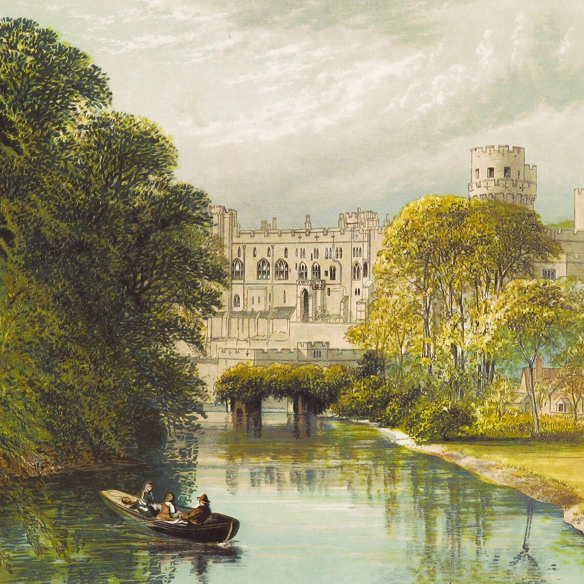 Warwick Castle Vintage Landscape Oil Painting Warwickshire England Art 121 - Image 3