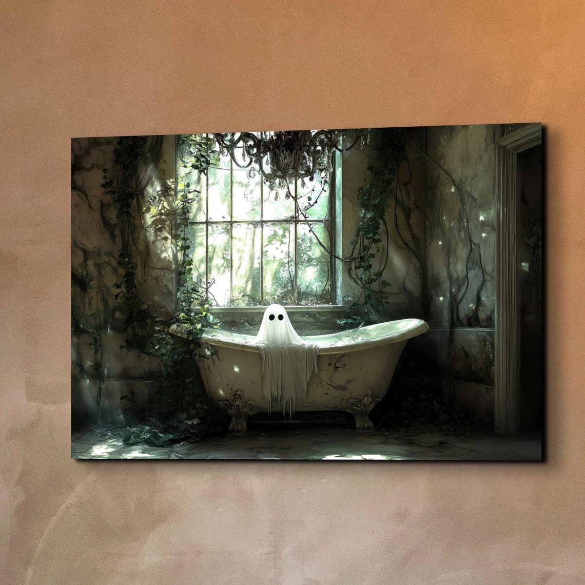 Cute Ghost Relaxing In Clawfoot Tub Gothic Spooky Cute Art Poster