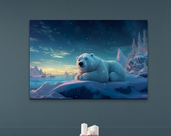 Polar Bear Starry Night Arctic Snow Winter Wildlife Wall Art