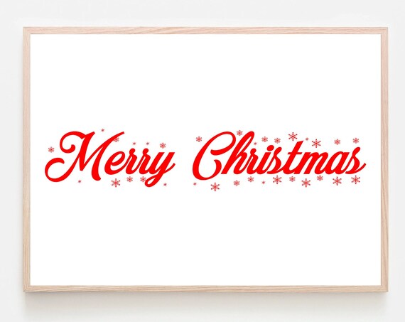 Merry Christmas Red Script Snowflake Festive Holiday Decor Poster