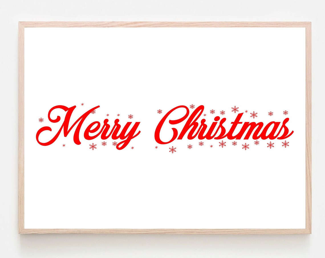 Merry Christmas Red Script Snowflake Festive Holiday Decor Poster