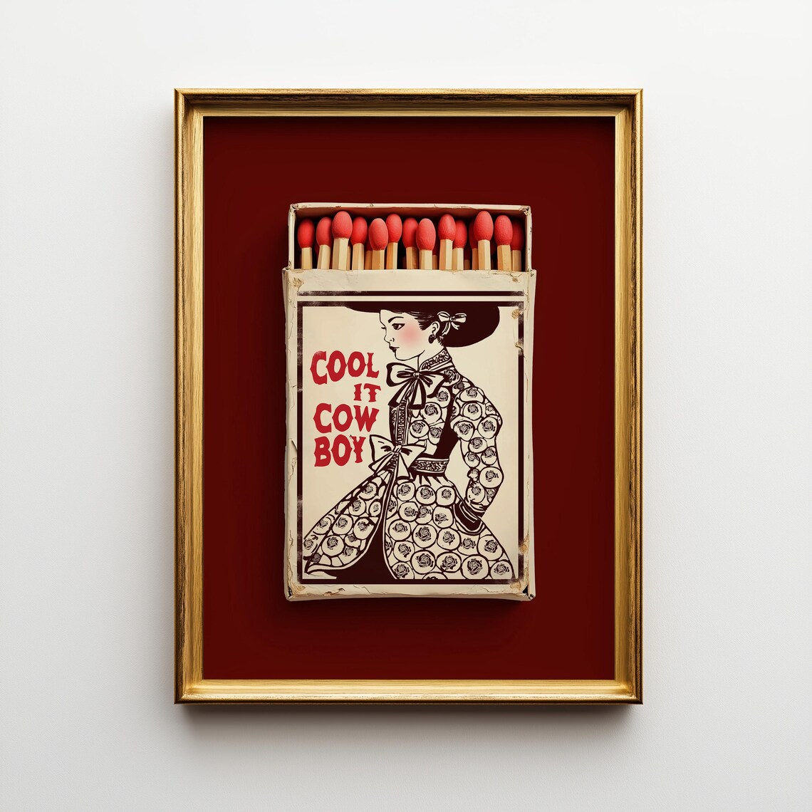 Burgundy Retro Rodeo Art Print, Western Bedroom Decor