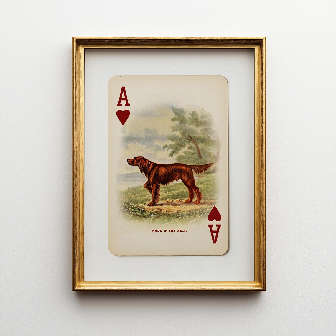 English Setter Ace Of Hearts Vintage Playing Card Art