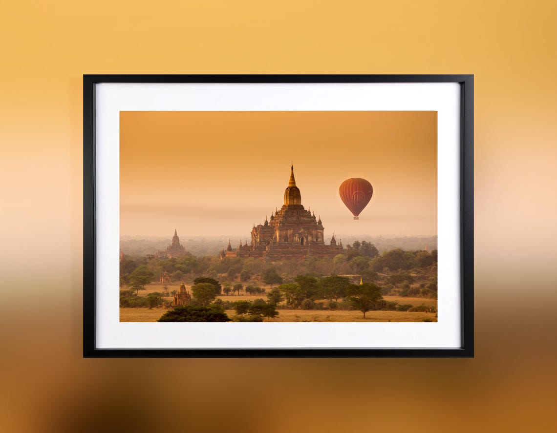 Balloon Ride Over Bagan Temples At Sunrise Paper Poster Print