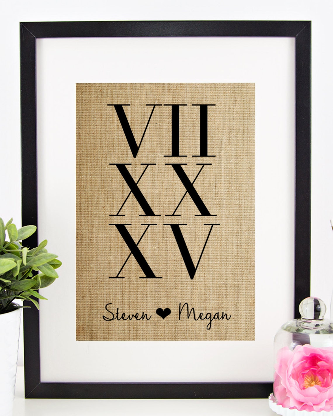 Roman Numeral Wedding Date Personalized Couple Name Burlap Sign Poster