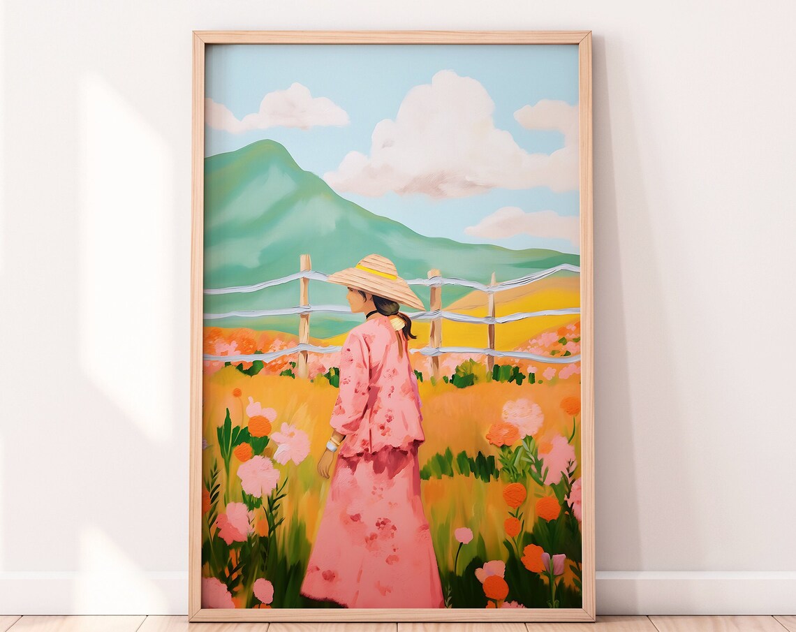 Girl In The Meadow Abstract Mountain Art Print