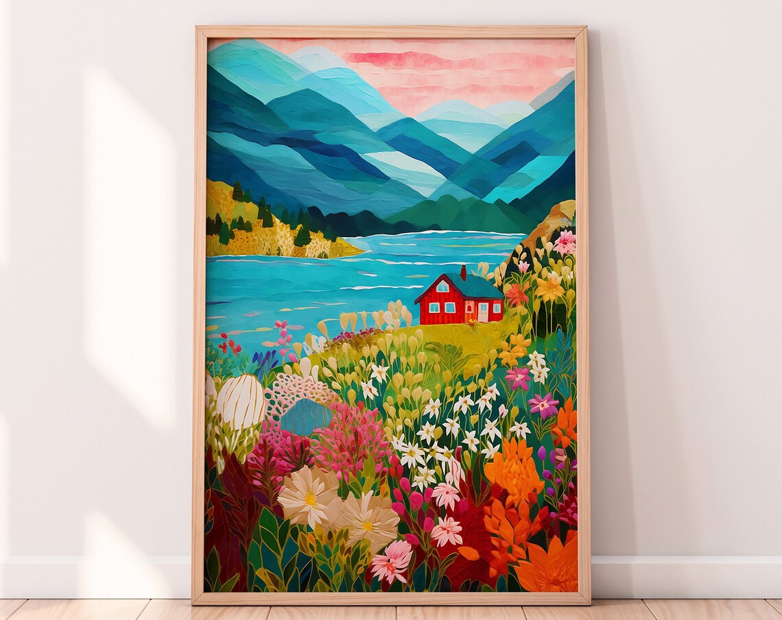 Lake Life Colorful Scenery Art Print, Mountain