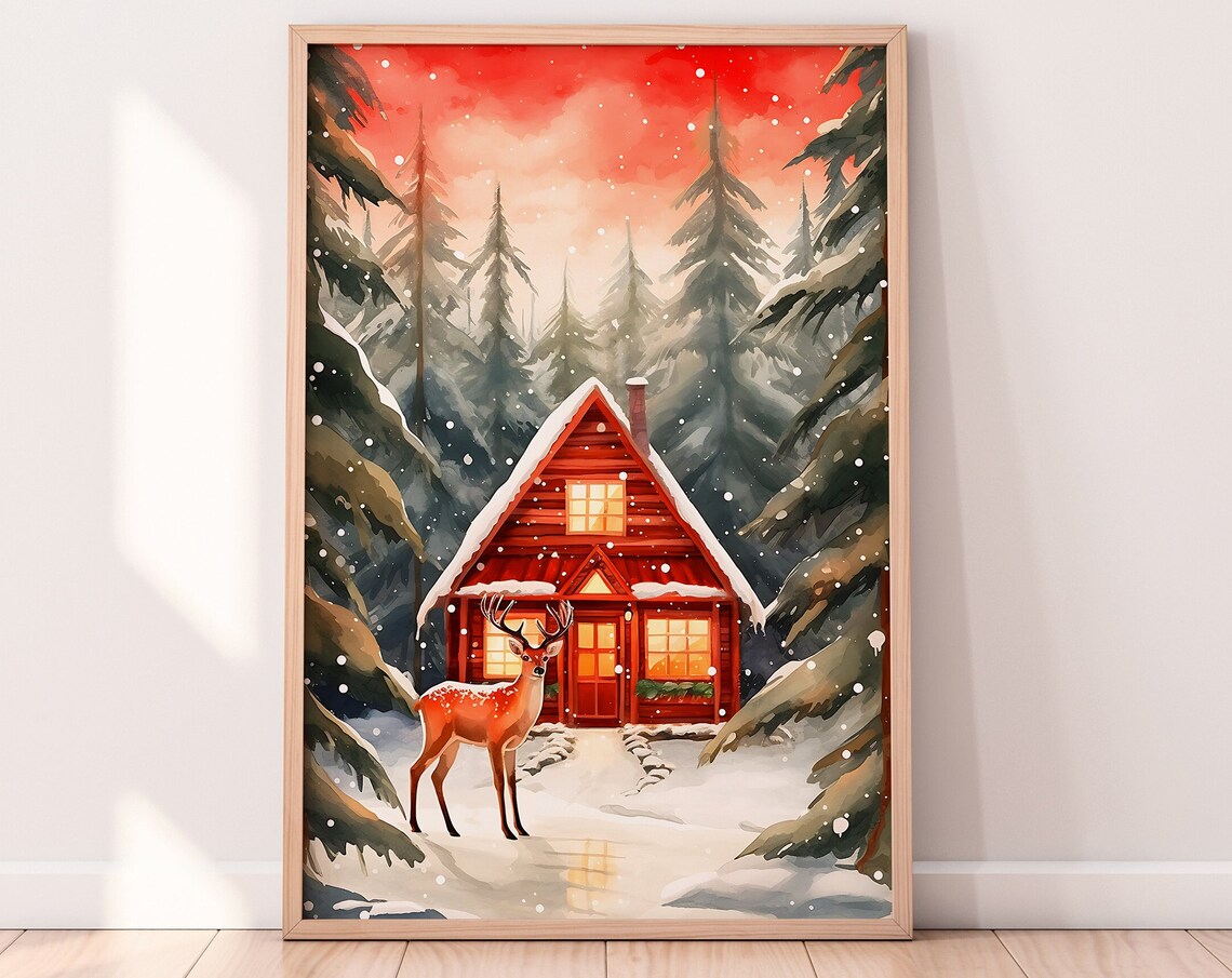 Winter Forest Holiday Wall Art, Christmas Tree Print