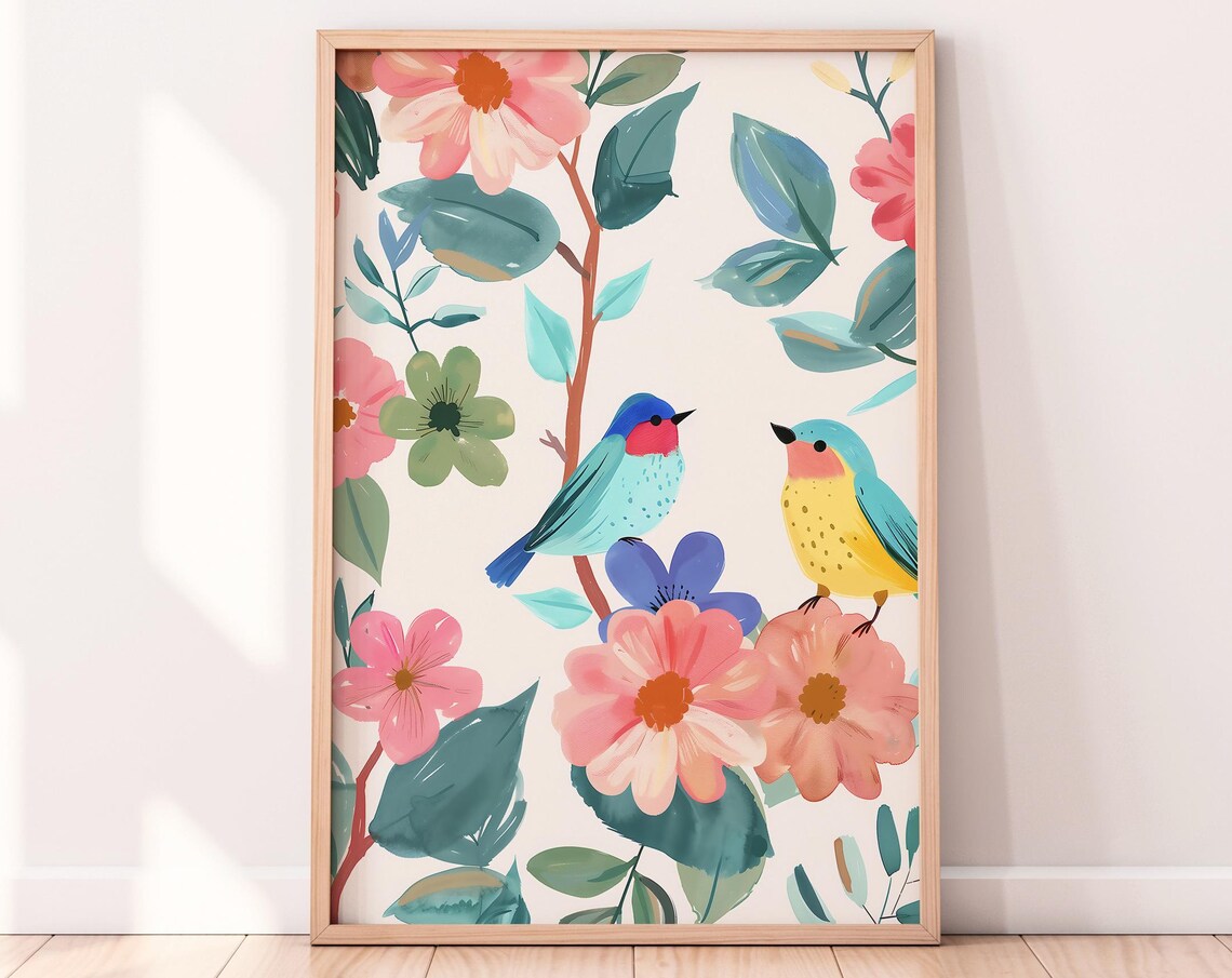 Little Birds Floral Illustration Art Print - Image 2