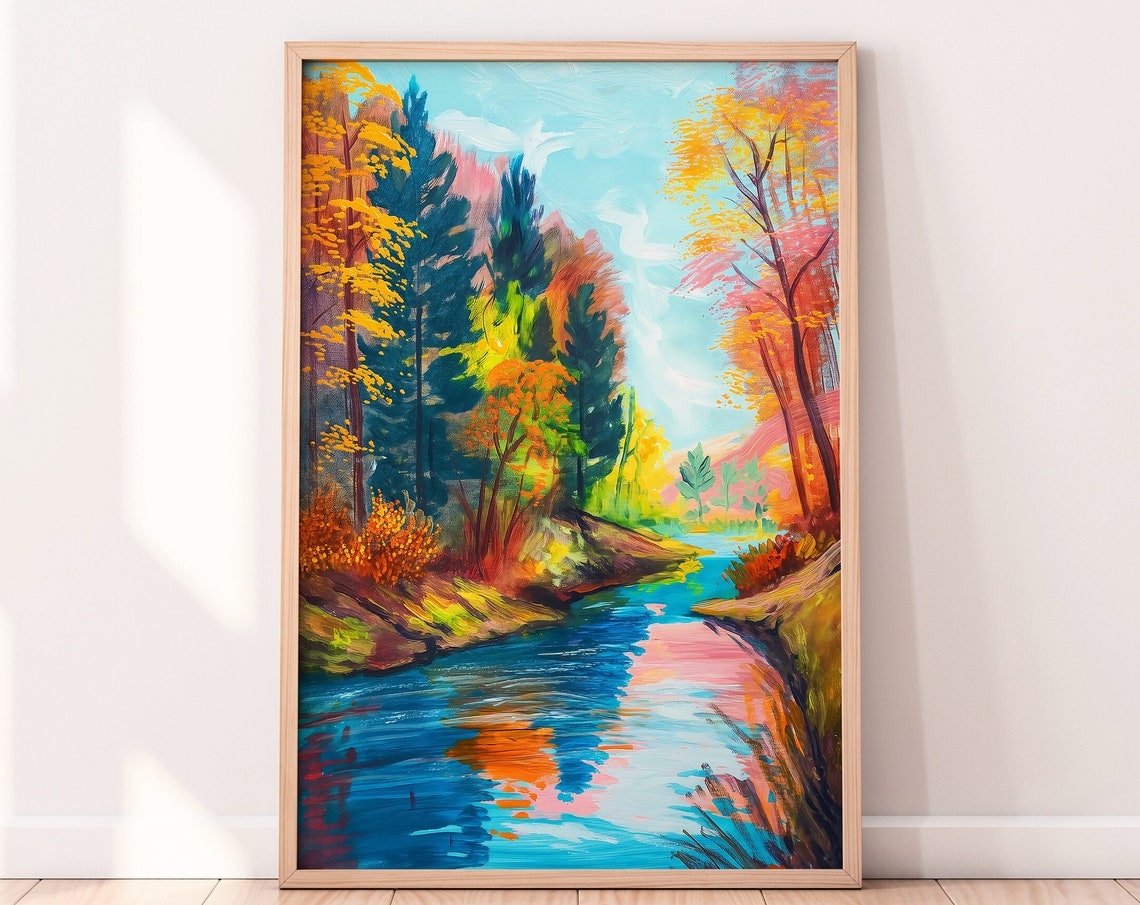 Forest River Art Landscape Wall Art Green Forest