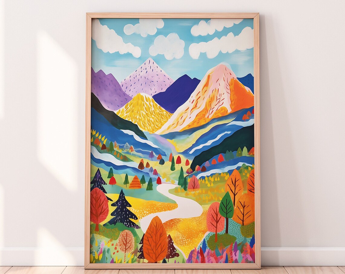 Abstract Autumn Mountain Painting, Wall Art Print
