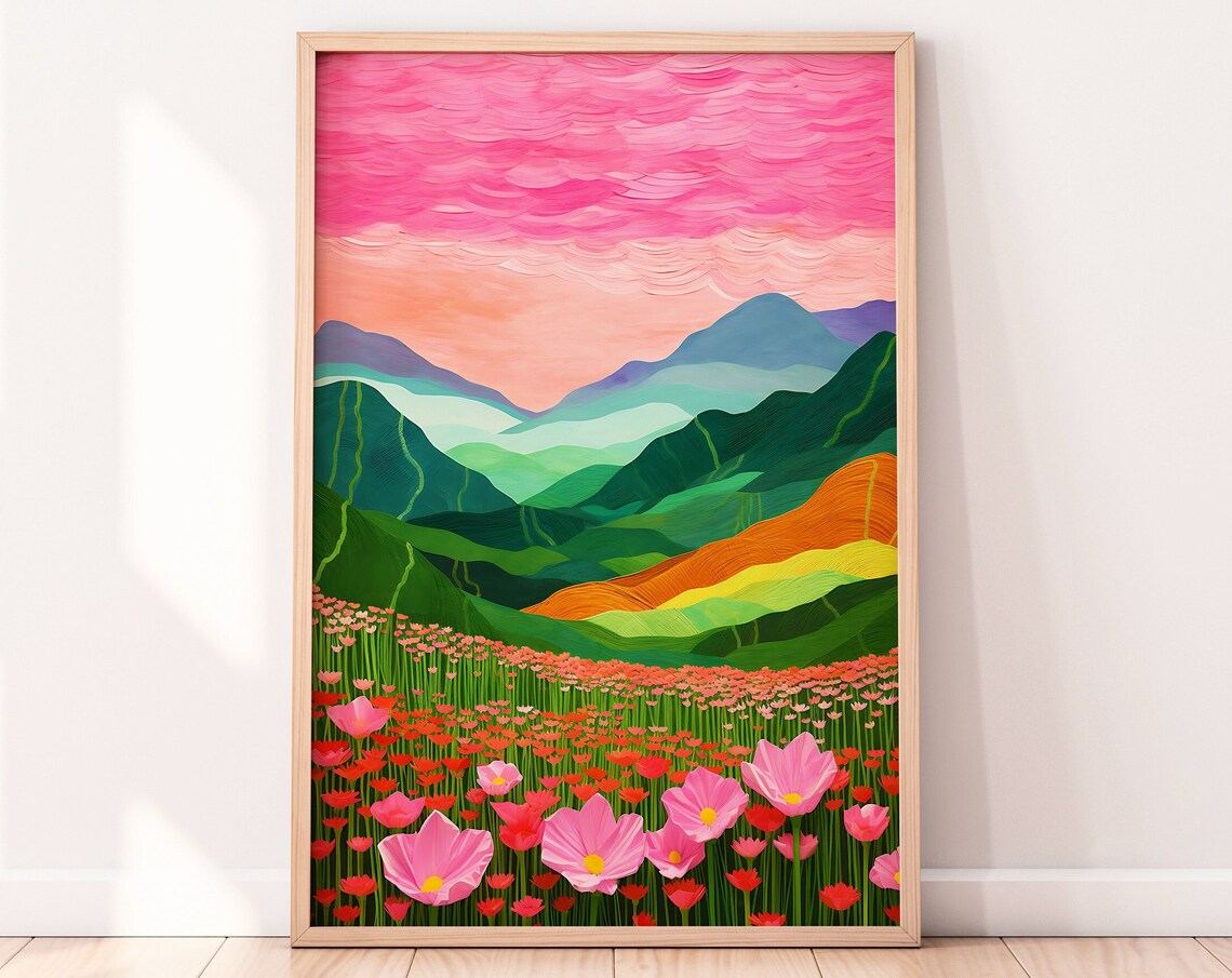 Pink Wildflower Meadow Illustration Art Print
