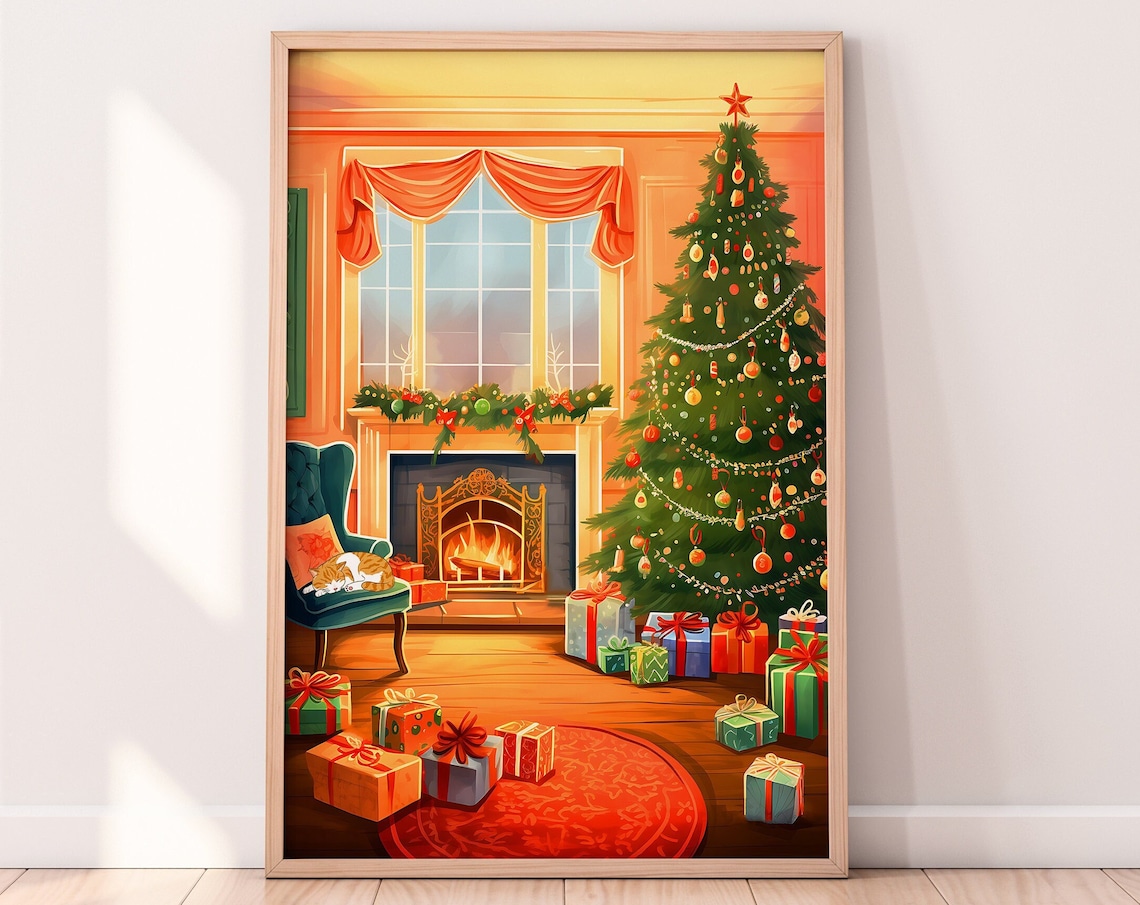 Christmas Scene Art Print, Holiday Wall Art