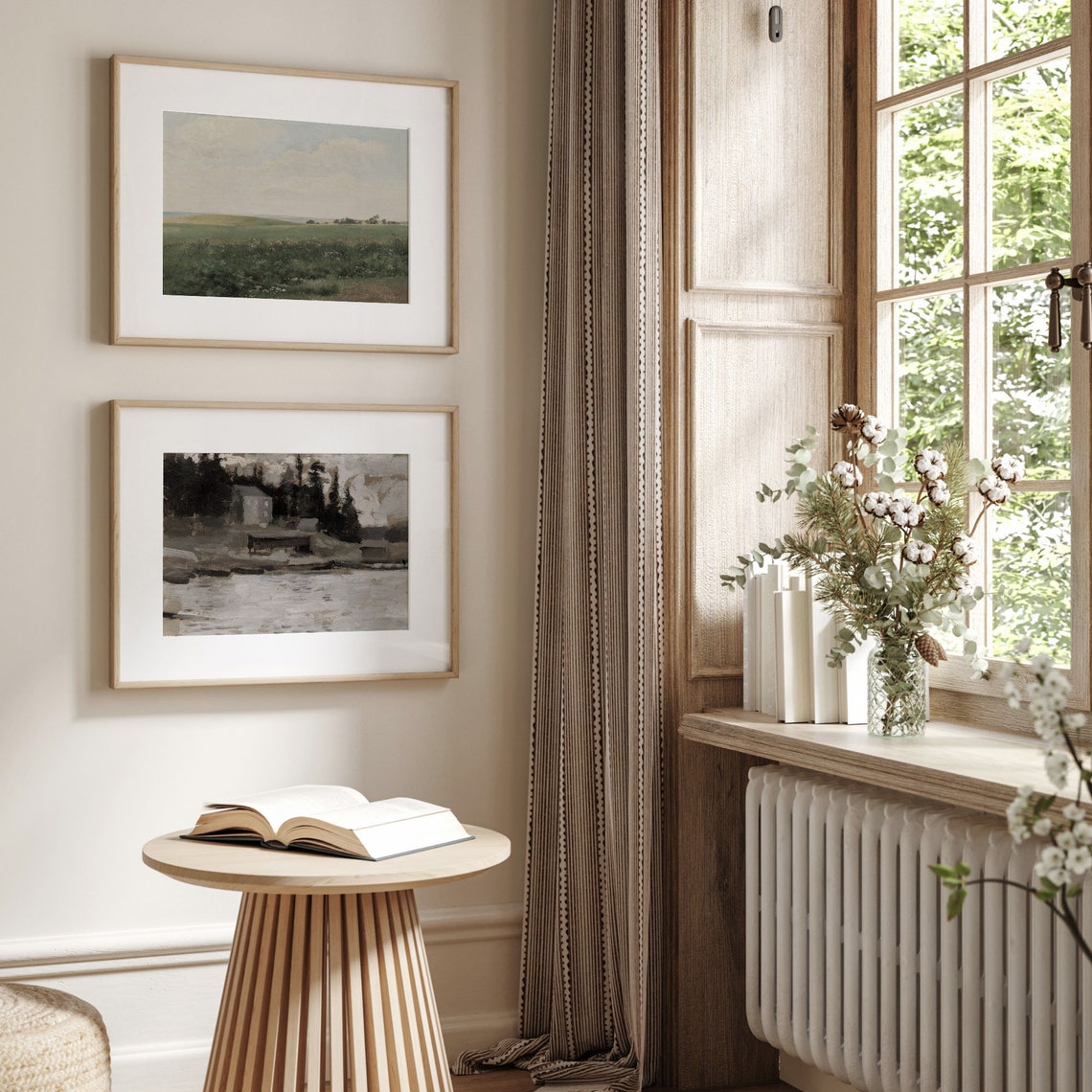 Vintage Rustic House Water Dark Trees Abstract Landscape Poster - Image 3