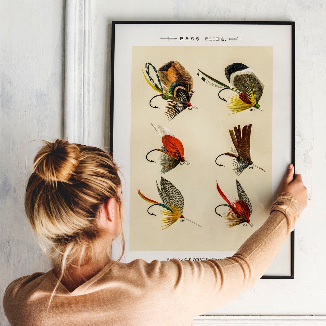 Bass Flies Fish Print Vintage Fishing Poster Wall Art Decor Gift For Dad Man Fisherman Fishing Poster Print Nautical Poster Coo38 - Image 3
