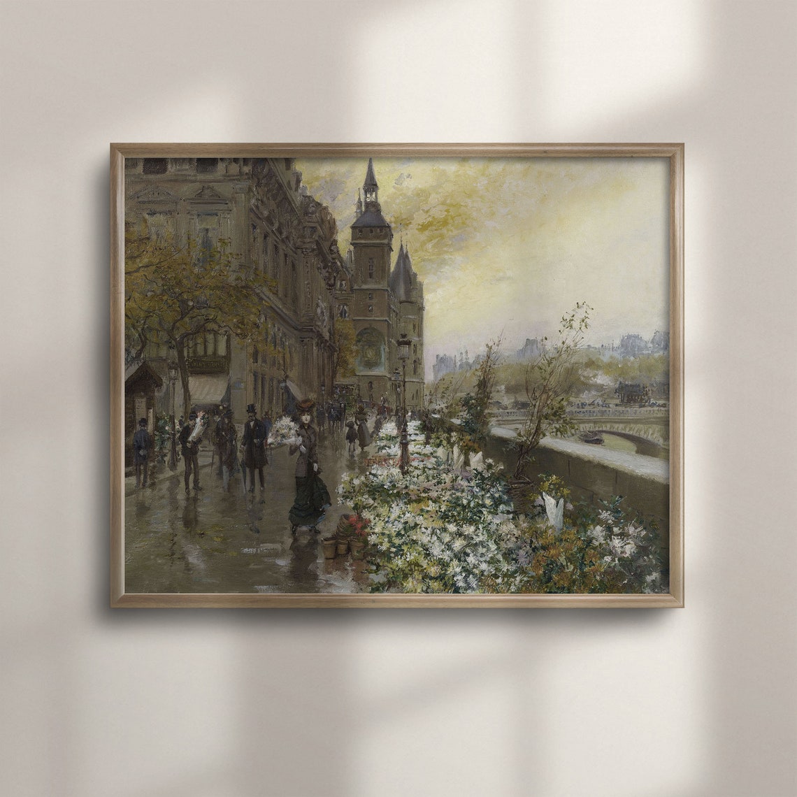 Vintage Paris Cityscape Painting French Country Decor Antique Wall Art City Painting Flower Artwork C16 464