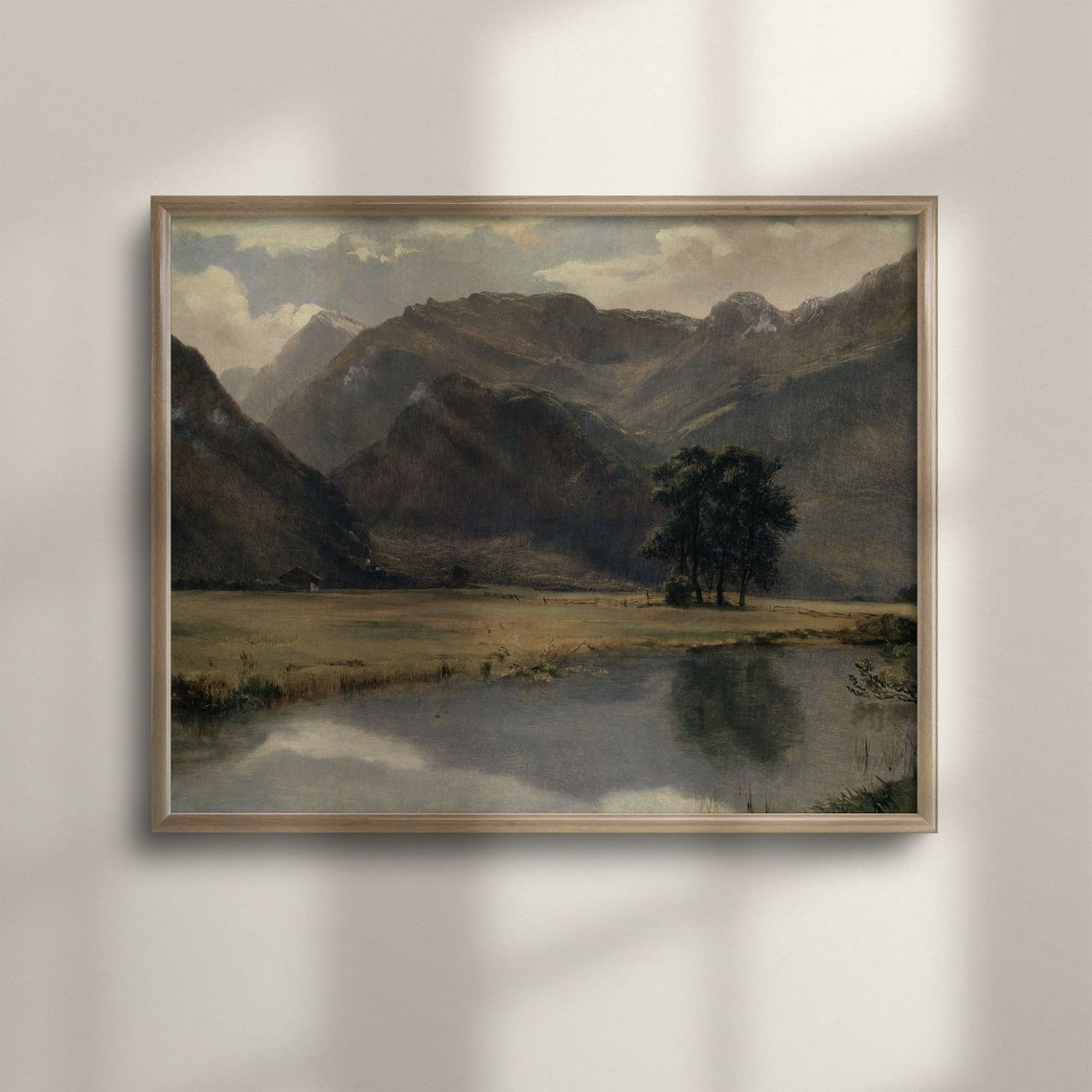 Rustic River Valley Mountain Cabin Vintage Landscape Painting Poster
