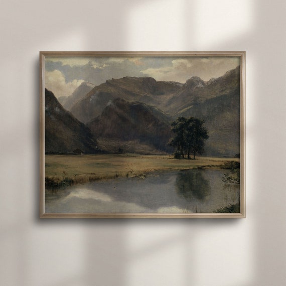 Rustic Cabin Decor Vintage River Landscape Mountain Artwork Lodge Style Moody Landscape Art Framed Poster Print C16 197