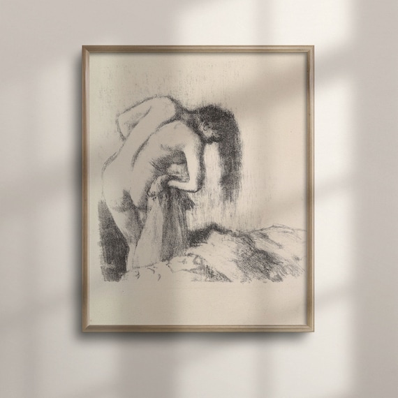 Edgar Degas After the Bath Bather Vintage Charcoal Fine Art Poster
