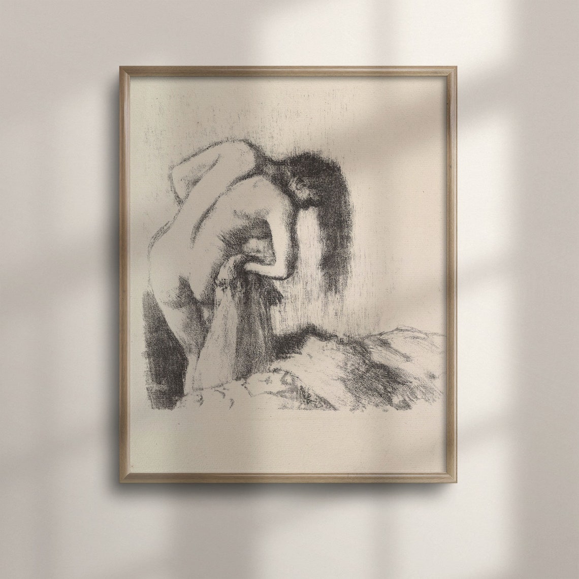 Edgar Degas After the Bath Bather Vintage Charcoal Fine Art Poster