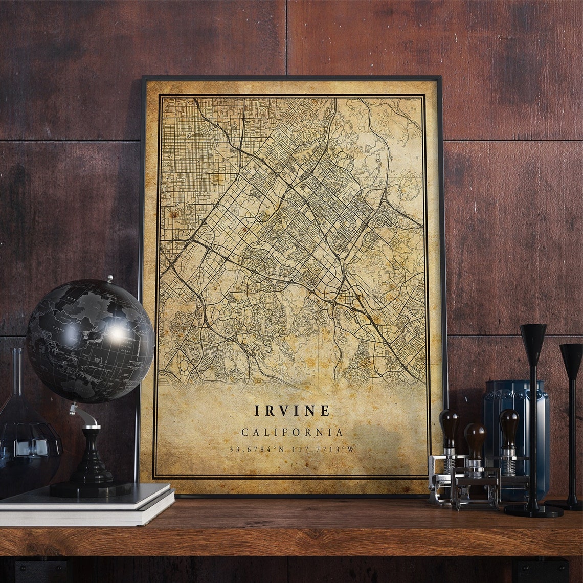 Irvine California Vintage City Street Map Coordinates Poster