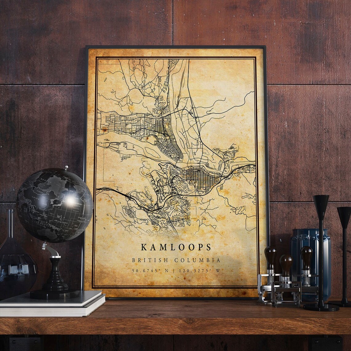 Kamloops Vintage Map Poster, Rustic British Columbia