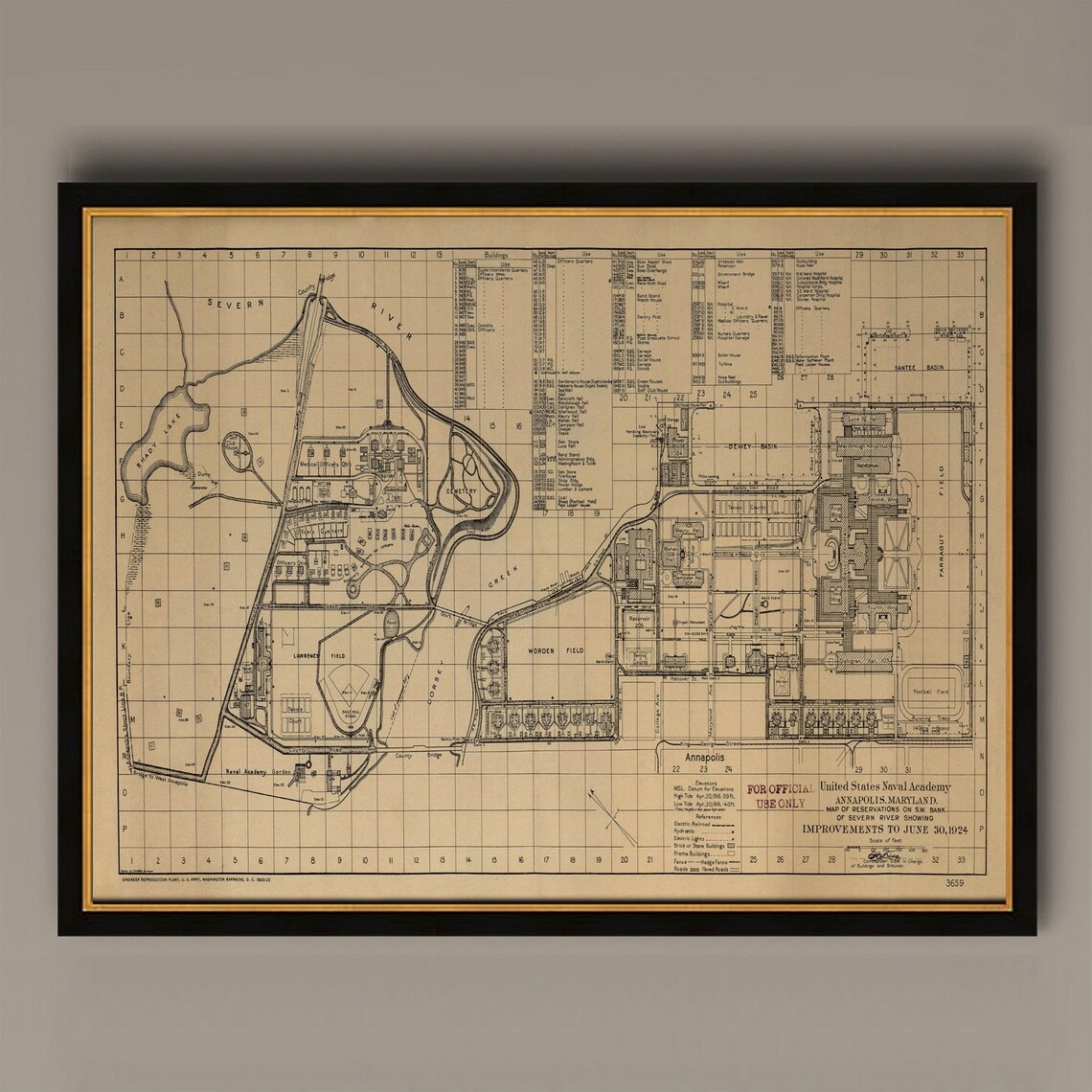 US Naval Academy Annapolis Maryland 1924 Vintage Map Print