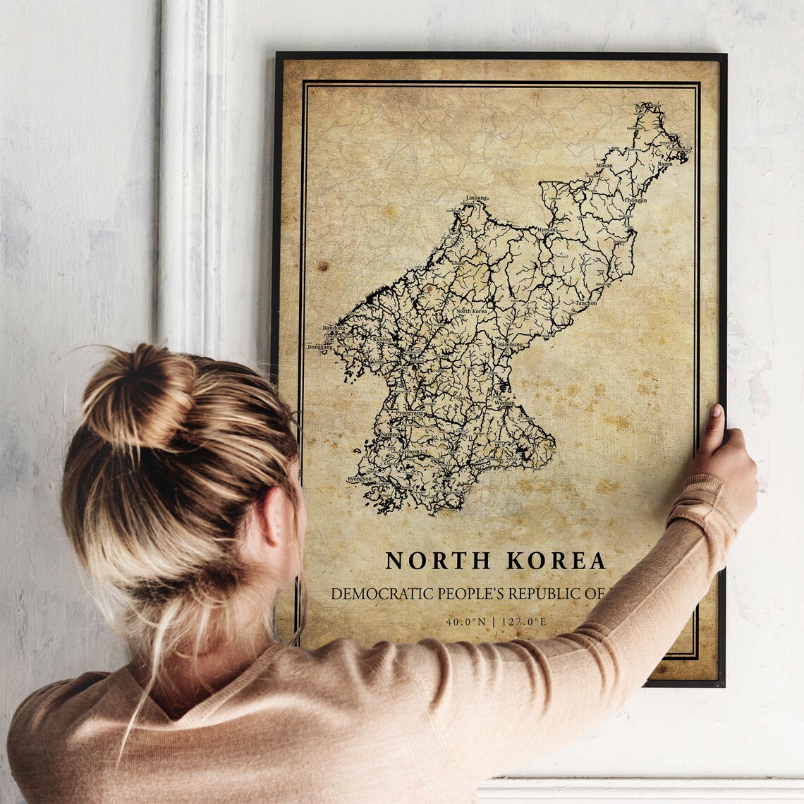 North Korea Street Map Vintage Country Road Map Aged Paper Art Poster - Image 2