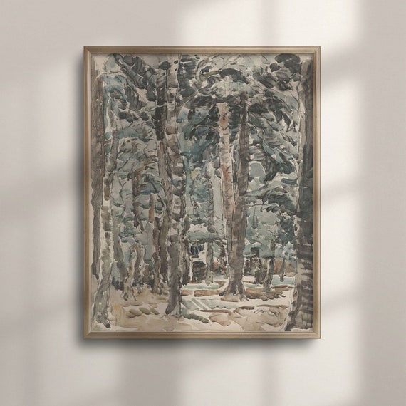 Rustic Forest Watercolor Art Vintage Cabin Wall Decor Nature Inspired Farmhouse Art Woodland Nursery Decor Rustic Wall Accent C16 743
