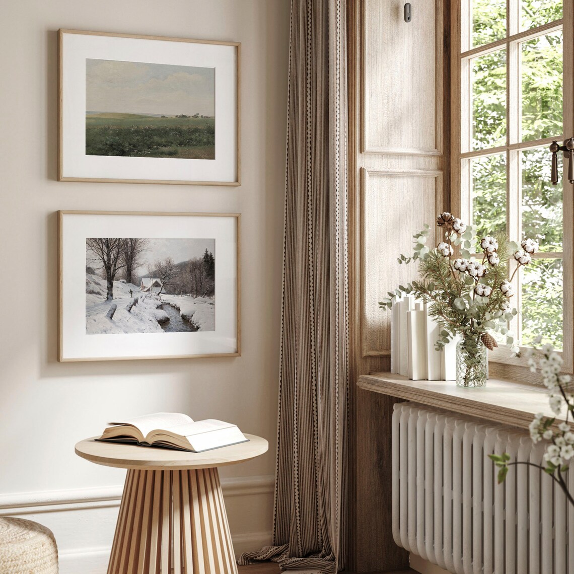 Snowy Winter Stream Farmhouse Vintage Lodge Landscape Painting Poster - Image 3