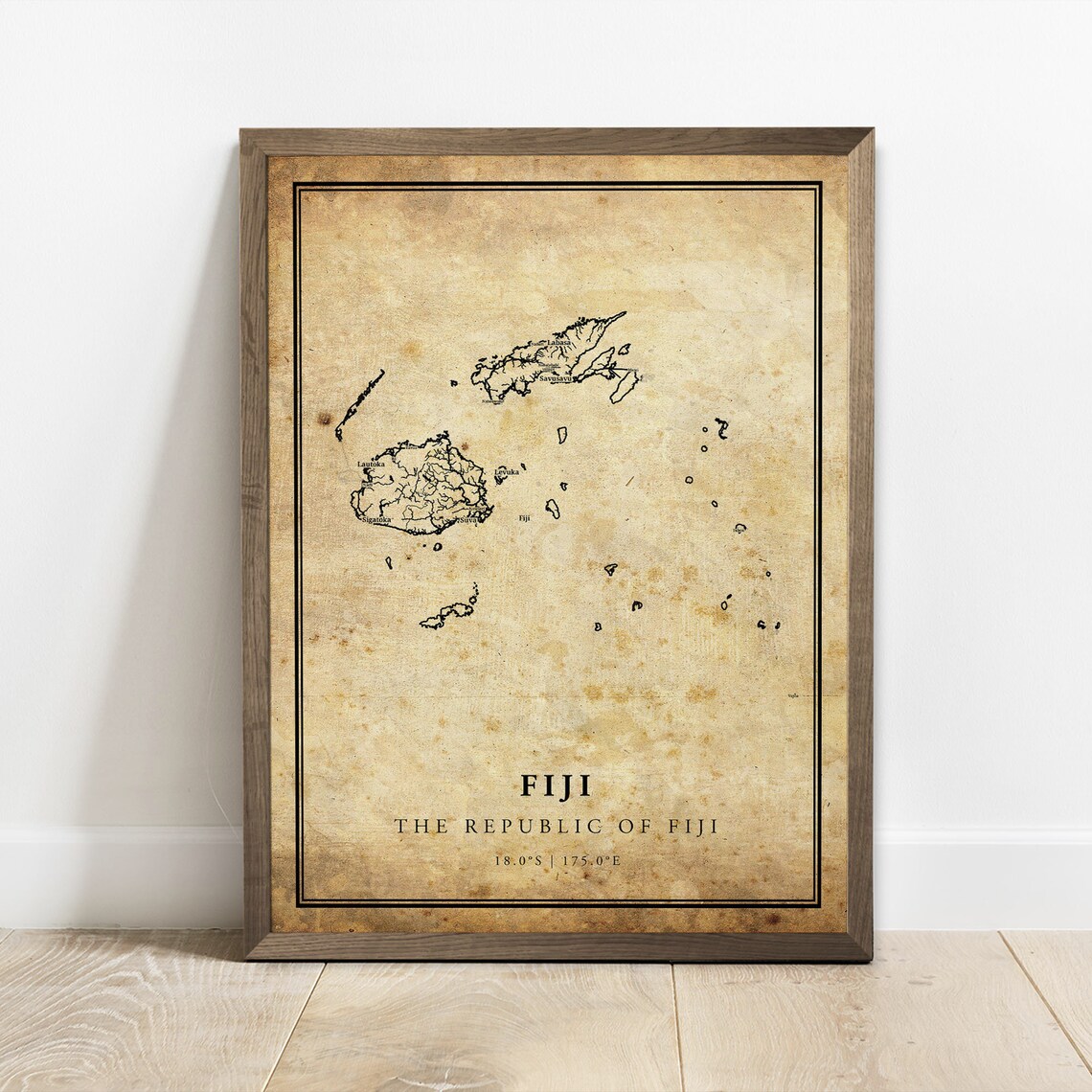 Fiji Vintage Map Poster Print, Country Decor