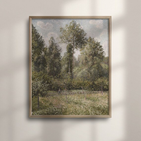 Tall Poplars Over Green Meadow Vintage French Impressionist Painting Poster
