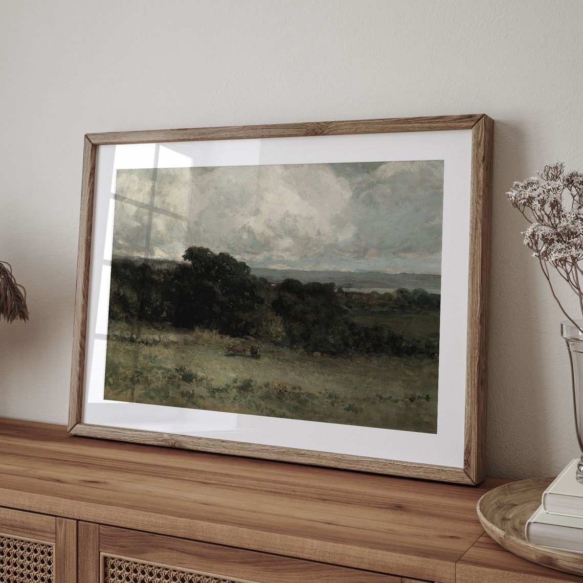 Stormy Country Field with Cows Antique Oil Painting Art Poster - Image 4