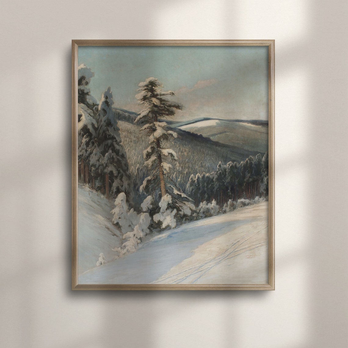 Snowy Forest Valley Winter Pines Rustic Landscape Painting Art Poster